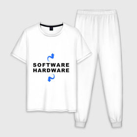 Мужская пижама хлопок с принтом Software Hardware в Тюмени, 100% хлопок | брюки и футболка прямого кроя, без карманов, на брюках мягкая резинка на поясе и по низу штанин
 | admin | hardware | software | админ | софт | хард
