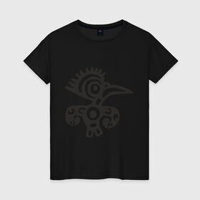 Женская футболка хлопок с принтом Этническая птица в Тюмени, 100% хлопок | прямой крой, круглый вырез горловины, длина до линии бедер, слегка спущенное плечо | Тематика изображения на принте: tribal | птица | трайбл | узор