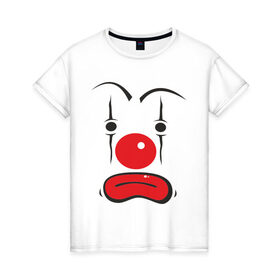Женская футболка хлопок с принтом Грусный клоун в Тюмени, 100% хлопок | прямой крой, круглый вырез горловины, длина до линии бедер, слегка спущенное плечо | грусный клоун | грустный | грустный клоун | клоун | цирк