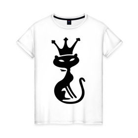 Женская футболка хлопок с принтом Кошка королева в Тюмени, 100% хлопок | прямой крой, круглый вырез горловины, длина до линии бедер, слегка спущенное плечо | cat | девушкам | для девушек | королева | корона | кошка | кошки | царица | черная кошка