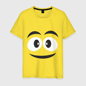 Мужская футболка хлопок с принтом Жёлтый смайл в Тюмени, 100% хлопок | прямой крой, круглый вырез горловины, длина до линии бедер, слегка спущенное плечо. | Тематика изображения на принте: smile | желтый | лицо | рожа | смайл | смайлик | улыбка