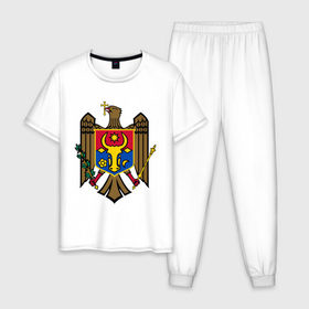 Мужская пижама хлопок с принтом Молдавия герб в Тюмени, 100% хлопок | брюки и футболка прямого кроя, без карманов, на брюках мягкая резинка на поясе и по низу штанин
 | герб | герб молдавии | молдавия | молдавия герб