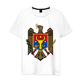 Мужская футболка хлопок с принтом Молдавия герб в Тюмени, 100% хлопок | прямой крой, круглый вырез горловины, длина до линии бедер, слегка спущенное плечо. | герб | герб молдавии | молдавия | молдавия герб
