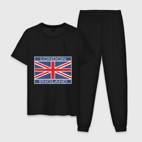 Мужская пижама хлопок с принтом London - Лондон с флагом Англии в Тюмени, 100% хлопок | брюки и футболка прямого кроя, без карманов, на брюках мягкая резинка на поясе и по низу штанин
 | лондон