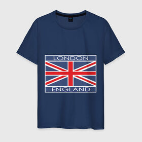 Мужская футболка хлопок с принтом London - Лондон с флагом Англии в Тюмени, 100% хлопок | прямой крой, круглый вырез горловины, длина до линии бедер, слегка спущенное плечо. | лондон