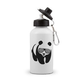 Бутылка спортивная с принтом Панда в очках жалюзи в Тюмени, металл | емкость — 500 мл, в комплекте две пластиковые крышки и карабин для крепления | панда