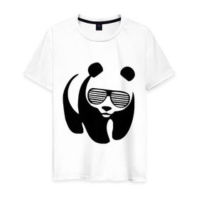 Мужская футболка хлопок с принтом Панда в очках жалюзи в Тюмени, 100% хлопок | прямой крой, круглый вырез горловины, длина до линии бедер, слегка спущенное плечо. | панда