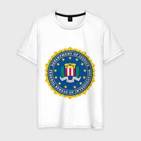 Мужская футболка хлопок с принтом FBI (Fidelity Bravery Intergrity) в Тюмени, 100% хлопок | прямой крой, круглый вырез горловины, длина до линии бедер, слегка спущенное плечо. | 