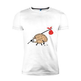 Мужская футболка премиум с принтом Мозг уходит в Тюмени, 92% хлопок, 8% лайкра | приталенный силуэт, круглый вырез ворота, длина до линии бедра, короткий рукав | brain | вынос мозга | мозг | мозги