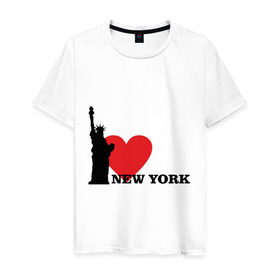 Мужская футболка хлопок с принтом I love New York (NY Freedom) в Тюмени, 100% хлопок | прямой крой, круглый вырез горловины, длина до линии бедер, слегка спущенное плечо. | america | cша | new york | usa | америка | нью йорк | статуя свободы