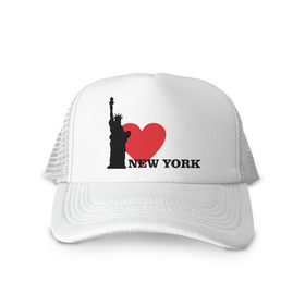 Кепка тракер с сеткой с принтом I love New York (NY Freedom) в Тюмени, трикотажное полотно; задняя часть — сетка | длинный козырек, универсальный размер, пластиковая застежка | Тематика изображения на принте: america | cша | i love ny | new york | usa | америка | нью йорк | статуя свободы