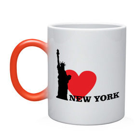 Кружка хамелеон с принтом I love New York (NY Freedom) в Тюмени, керамика | меняет цвет при нагревании, емкость 330 мл | america | cша | i love ny | new york | usa | америка | нью йорк | статуя свободы