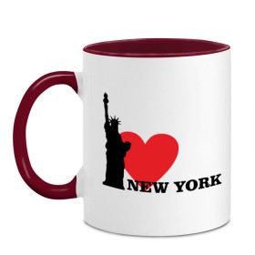 Кружка двухцветная с принтом I love New York (NY Freedom) в Тюмени, керамика | объем — 330 мл, диаметр — 80 мм. Цветная ручка и кайма сверху, в некоторых цветах — вся внутренняя часть | america | cша | i love ny | new york | usa | америка | нью йорк | статуя свободы