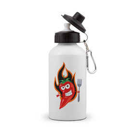 Бутылка спортивная с принтом Горячий перец (red hot pepper) в Тюмени, металл | емкость — 500 мл, в комплекте две пластиковые крышки и карабин для крепления | red hot pepper | горячий перец | огонек | огонь | перец | перчик