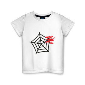 Детская футболка хлопок с принтом Прикольный паучок в Тюмени, 100% хлопок | круглый вырез горловины, полуприлегающий силуэт, длина до линии бедер | паук | паутина | паучок