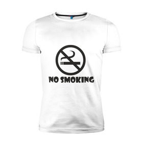 Мужская футболка премиум с принтом Я против курения в Тюмени, 92% хлопок, 8% лайкра | приталенный силуэт, круглый вырез ворота, длина до линии бедра, короткий рукав | no smoking | никотин | табачный дым