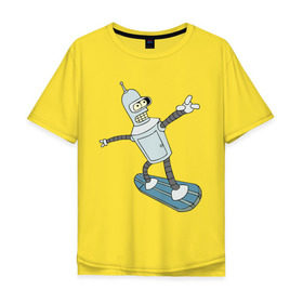 Мужская футболка хлопок Oversize с принтом Бендер - бордер в Тюмени, 100% хлопок | свободный крой, круглый ворот, “спинка” длиннее передней части | bender | futurama | бендер | футурама