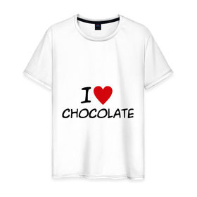 Мужская футболка хлопок с принтом Chocolate в Тюмени, 100% хлопок | прямой крой, круглый вырез горловины, длина до линии бедер, слегка спущенное плечо. | Тематика изображения на принте: chocolate | i love | вкуснятина | конфеты | люблю шоколад | сладкое | сладкоежка | сладости | шоколад | шоколадный