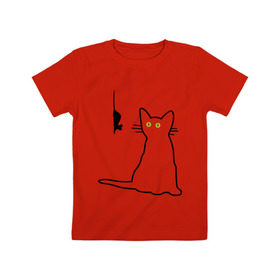 Детская футболка хлопок с принтом Кот и мышка в Тюмени, 100% хлопок | круглый вырез горловины, полуприлегающий силуэт, длина до линии бедер | киса | кот | котенок | котик | котэ | кошак | кошка | мышка | мышонок | мышь