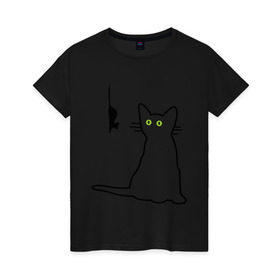 Женская футболка хлопок с принтом Кот и мышка в Тюмени, 100% хлопок | прямой крой, круглый вырез горловины, длина до линии бедер, слегка спущенное плечо | киса | кот | котенок | котик | котэ | кошак | кошка | мышка | мышонок | мышь