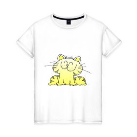 Женская футболка хлопок с принтом Довольный кот улыбается в Тюмени, 100% хлопок | прямой крой, круглый вырез горловины, длина до линии бедер, слегка спущенное плечо | довольный кот | кот | котенок | коты | котя | улыбка