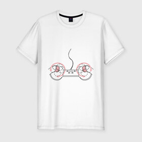 Мужская футболка премиум с принтом Джойстик в Тюмени, 92% хлопок, 8% лайкра | приталенный силуэт, круглый вырез ворота, длина до линии бедра, короткий рукав | джойстик | игра | играть | компьютер | управление