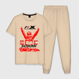 Мужская пижама хлопок с принтом F1 X Schumaher в Тюмени, 100% хлопок | брюки и футболка прямого кроя, без карманов, на брюках мягкая резинка на поясе и по низу штанин
 | формула 1