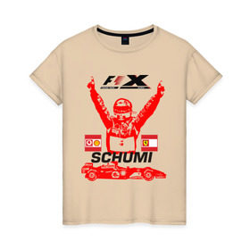 Женская футболка хлопок с принтом F1 X Schumaher в Тюмени, 100% хлопок | прямой крой, круглый вырез горловины, длина до линии бедер, слегка спущенное плечо | формула 1