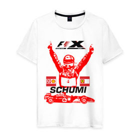 Мужская футболка хлопок с принтом F1 X Schumaher в Тюмени, 100% хлопок | прямой крой, круглый вырез горловины, длина до линии бедер, слегка спущенное плечо. | формула 1