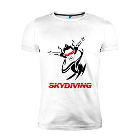 Мужская футболка премиум с принтом Skydiving (1) в Тюмени, 92% хлопок, 8% лайкра | приталенный силуэт, круглый вырез ворота, длина до линии бедра, короткий рукав | skydiving | авиационный спорт | парашют | парашютизм | свободное падение | скайдайвинг