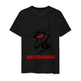 Мужская футболка хлопок с принтом Skydiving (1) в Тюмени, 100% хлопок | прямой крой, круглый вырез горловины, длина до линии бедер, слегка спущенное плечо. | Тематика изображения на принте: skydiving | авиационный спорт | парашют | парашютизм | свободное падение | скайдайвинг