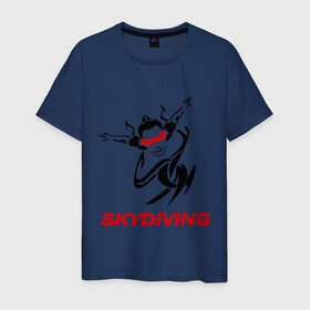 Мужская футболка хлопок с принтом Skydiving в Тюмени, 100% хлопок | прямой крой, круглый вырез горловины, длина до линии бедер, слегка спущенное плечо. | skydiving | авиационный спорт | парашют | парашютизм | свободное падение | скайдайвинг