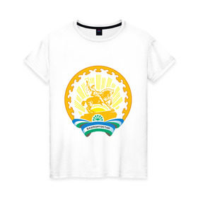 Женская футболка хлопок с принтом Башкортостан герб в Тюмени, 100% хлопок | прямой крой, круглый вырез горловины, длина до линии бедер, слегка спущенное плечо | башкортостан | башкортостан герб