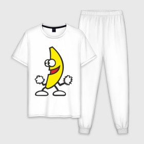 Мужская пижама хлопок с принтом Танцующий банан. в Тюмени, 100% хлопок | брюки и футболка прямого кроя, без карманов, на брюках мягкая резинка на поясе и по низу штанин
 | банан