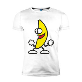 Мужская футболка премиум с принтом Танцующий банан. в Тюмени, 92% хлопок, 8% лайкра | приталенный силуэт, круглый вырез ворота, длина до линии бедра, короткий рукав | банан