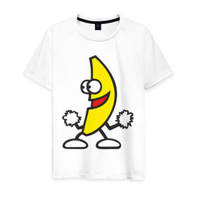 Мужская футболка хлопок с принтом Танцующий банан. в Тюмени, 100% хлопок | прямой крой, круглый вырез горловины, длина до линии бедер, слегка спущенное плечо. | банан