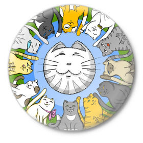 Значок с принтом Планета кошек в Тюмени,  металл | круглая форма, металлическая застежка в виде булавки | kitty | киса | кот | коты | котэ | кошак | кошка | кошки
