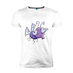 Мужская футболка премиум с принтом Фиолетовая муха в Тюмени, 92% хлопок, 8% лайкра | приталенный силуэт, круглый вырез ворота, длина до линии бедра, короткий рукав | Тематика изображения на принте: муха | насекомые | фиолетовая муха
