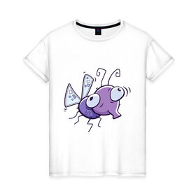 Женская футболка хлопок с принтом Фиолетовая муха в Тюмени, 100% хлопок | прямой крой, круглый вырез горловины, длина до линии бедер, слегка спущенное плечо | муха | насекомые | фиолетовая муха
