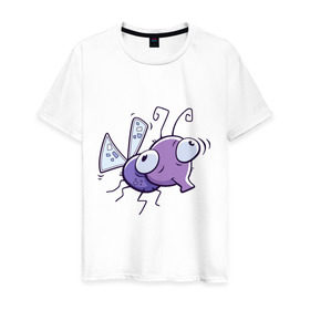 Мужская футболка хлопок с принтом Фиолетовая муха в Тюмени, 100% хлопок | прямой крой, круглый вырез горловины, длина до линии бедер, слегка спущенное плечо. | Тематика изображения на принте: муха | насекомые | фиолетовая муха
