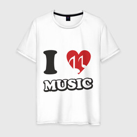 Мужская футболка хлопок с принтом I love music (5) в Тюмени, 100% хлопок | прямой крой, круглый вырез горловины, длина до линии бедер, слегка спущенное плечо. | Тематика изображения на принте: i love | music | музыка | сердце | я люблю