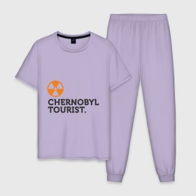 Мужская пижама хлопок с принтом Chernobyl tourist в Тюмени, 100% хлопок | брюки и футболка прямого кроя, без карманов, на брюках мягкая резинка на поясе и по низу штанин
 | chernobyl tourist | аэс | радиация | турист | чернобыль