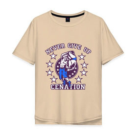 Мужская футболка хлопок Oversize с принтом WWE John Cena Never Give Up в Тюмени, 100% хлопок | свободный крой, круглый ворот, “спинка” длиннее передней части | Тематика изображения на принте: wwe | бои без правил | джон сина