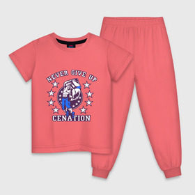 Детская пижама хлопок с принтом WWE John Cena Never Give Up в Тюмени, 100% хлопок |  брюки и футболка прямого кроя, без карманов, на брюках мягкая резинка на поясе и по низу штанин
 | Тематика изображения на принте: wwe | бои без правил | джон сина