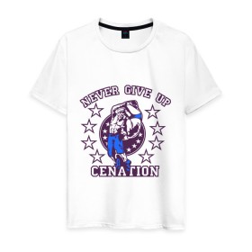 Мужская футболка хлопок с принтом WWE John Cena  Never Give Up  (2) в Тюмени, 100% хлопок | прямой крой, круглый вырез горловины, длина до линии бедер, слегка спущенное плечо. | Тематика изображения на принте: wwe | бои без правил | джон сина