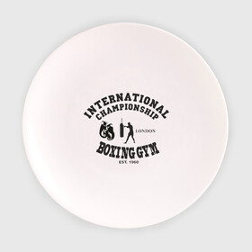 Тарелка с принтом International championship boxing в Тюмени, фарфор | диаметр - 210 мм
диаметр для нанесения принта - 120 мм | кикбоксинг