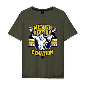 Мужская футболка хлопок Oversize с принтом WWE John Cena Never Give Up (3) в Тюмени, 100% хлопок | свободный крой, круглый ворот, “спинка” длиннее передней части | Тематика изображения на принте: джон сина