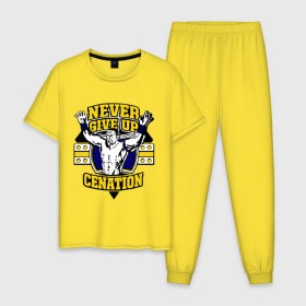 Мужская пижама хлопок с принтом WWE John Cena Never Give Up (3) в Тюмени, 100% хлопок | брюки и футболка прямого кроя, без карманов, на брюках мягкая резинка на поясе и по низу штанин
 | Тематика изображения на принте: джон сина