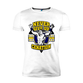 Мужская футболка премиум с принтом WWE John Cena Never Give Up (3) в Тюмени, 92% хлопок, 8% лайкра | приталенный силуэт, круглый вырез ворота, длина до линии бедра, короткий рукав | Тематика изображения на принте: джон сина