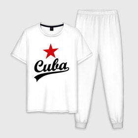 Мужская пижама хлопок с принтом Куба - Cuba в Тюмени, 100% хлопок | брюки и футболка прямого кроя, без карманов, на брюках мягкая резинка на поясе и по низу штанин
 | звезда | куба | надпись | остров свободы